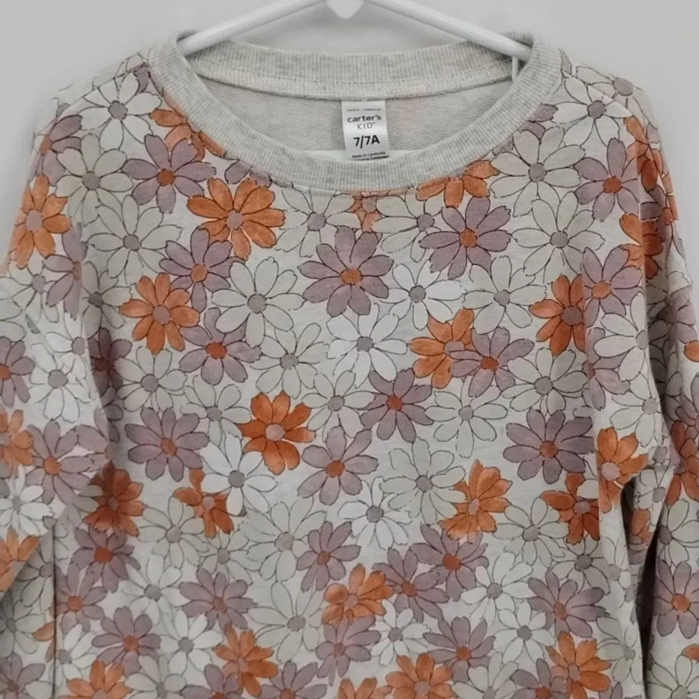 Carter's Kids Floral Sweatshirt in Orange and Purple Crew Neck size 7